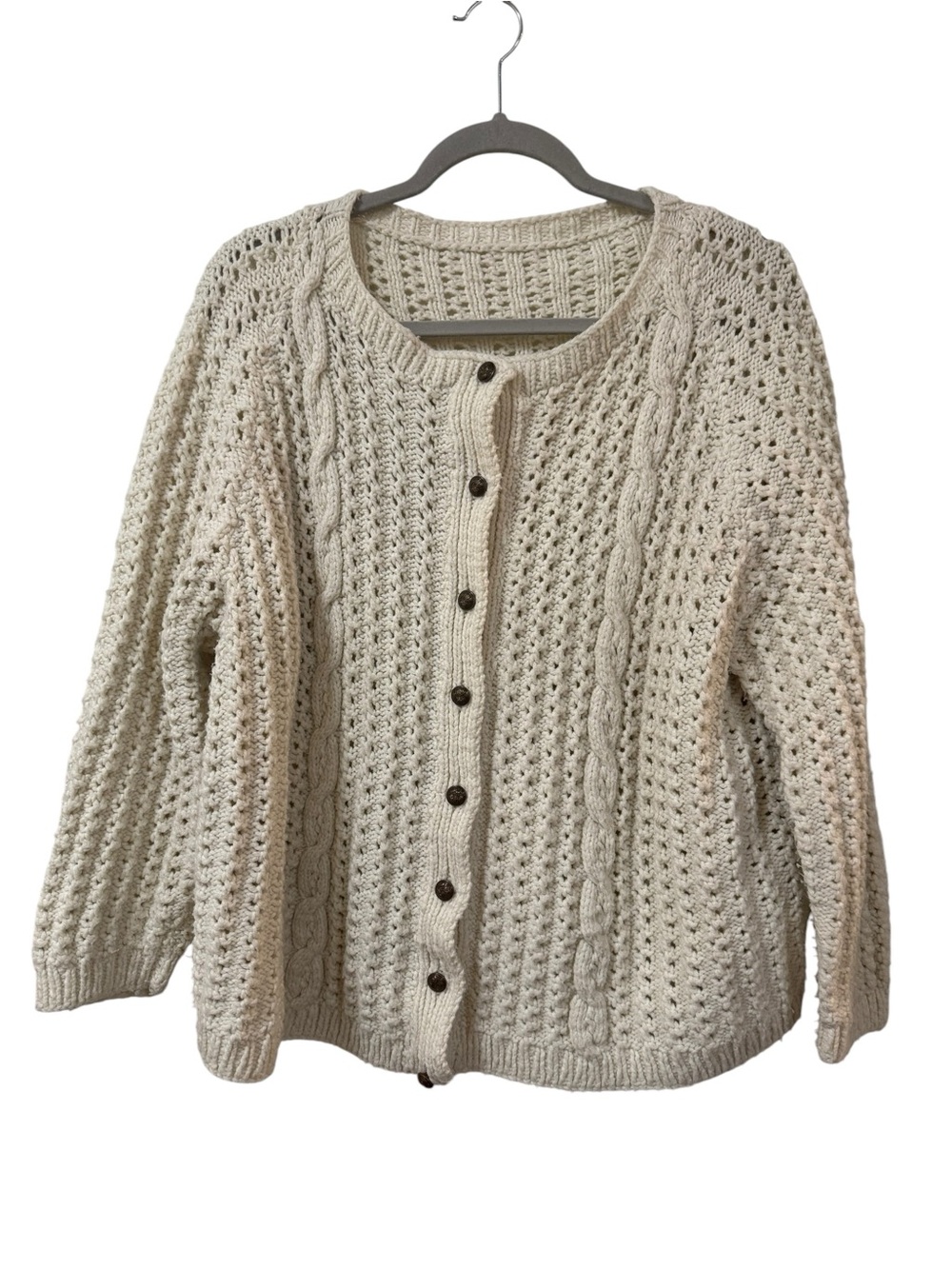 Handmade cable knit cardigan cream ONE SIZE 1X cottagecore cozy farmhouse
